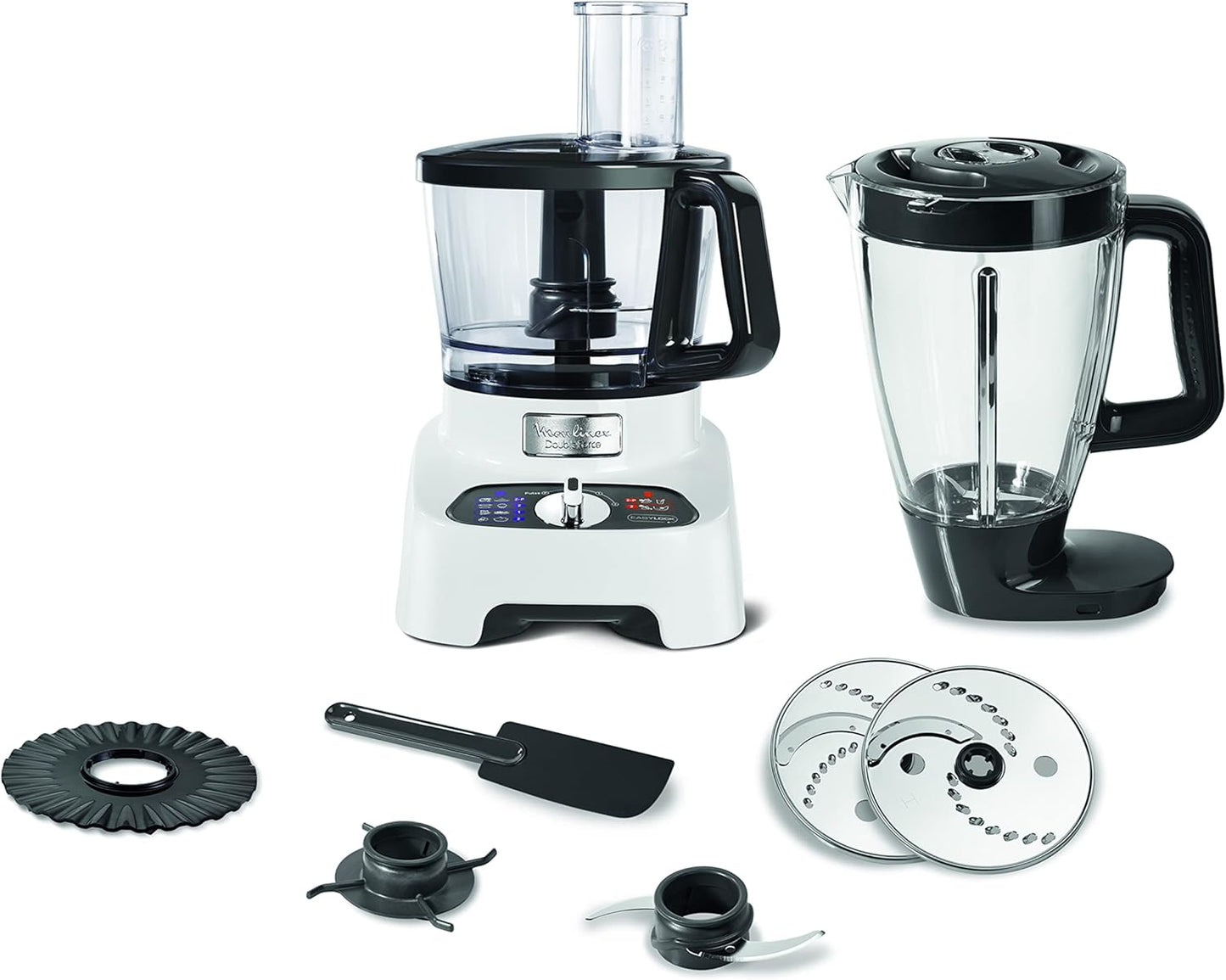 Moulinex FP823125 Double Force Food Processor 1000W 27 Functions 3L Bowl 2L Blender Manual Control Panel Easylock Safety System White and Black 6221064050815