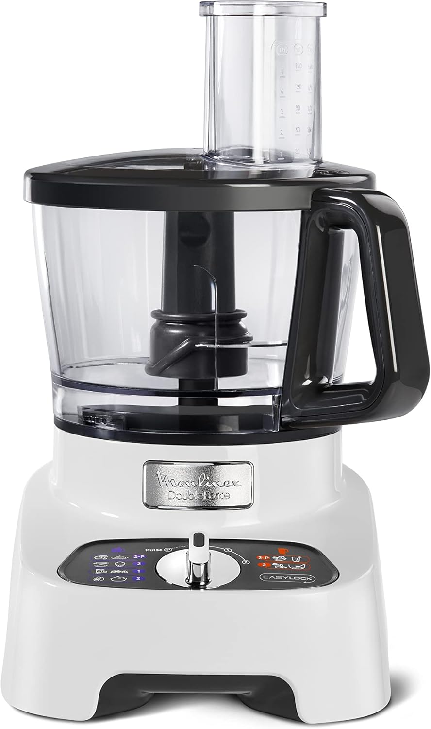 Moulinex FP823125 Double Force Food Processor 1000W 27 Functions 3L Bowl 2L Blender Manual Control Panel Easylock Safety System White and Black 6221064050815