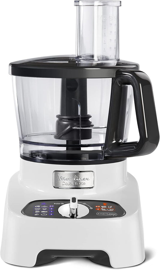Moulinex FP823125 Double Force Food Processor 1000W 27 Functions 3L Bowl 2L Blender Manual Control Panel Easylock Safety System White and Black 6221064050815