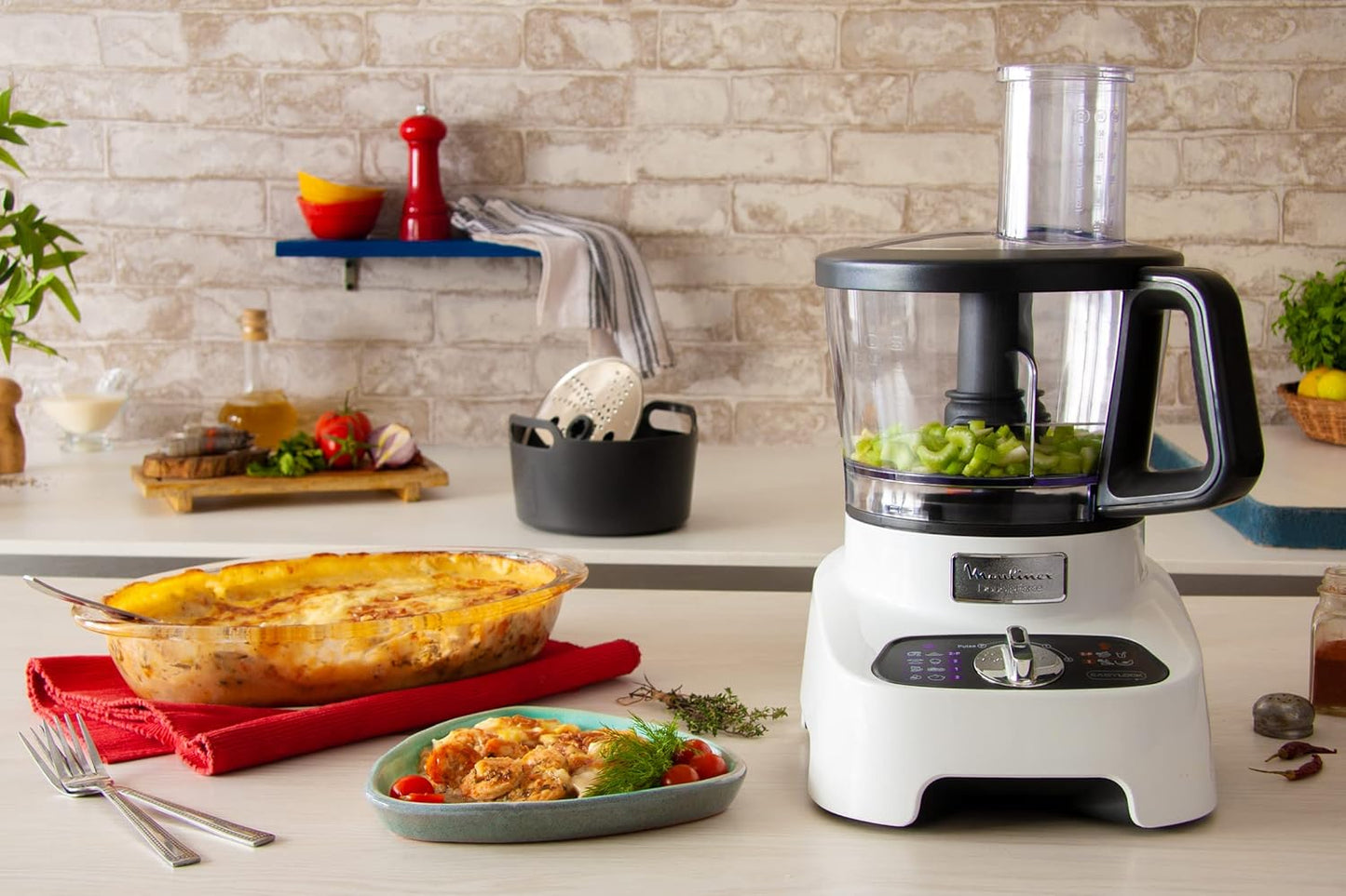 Moulinex FP823125 Double Force Food Processor 1000W 27 Functions 3L Bowl 2L Blender Manual Control Panel Easylock Safety System White and Black 6221064050815