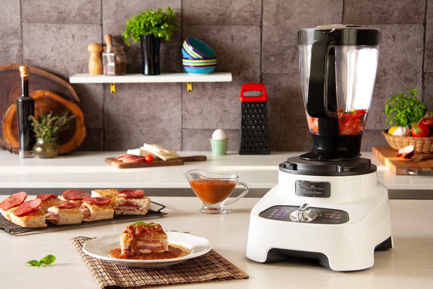 Moulinex FP823125 Double Force Food Processor 1000W 27 Functions 3L Bowl 2L Blender Manual Control Panel Easylock Safety System White and Black 6221064050815