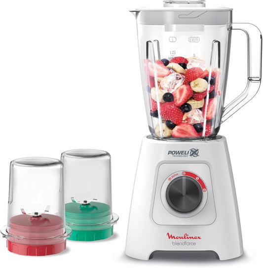 Moulinex LM42X2EG Blendforce Blender 800W Jar 2 Liters 2 Speeds and Pulse Grinder and Grater Ice Crush Powelix Blades White 6221064999893