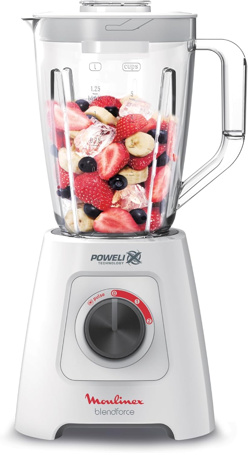 Moulinex LM42X2EG Blendforce Blender 800W Jar 2 Liters 2 Speeds and Pulse Grinder and Grater Ice Crush Powelix Blades White 6221064999893