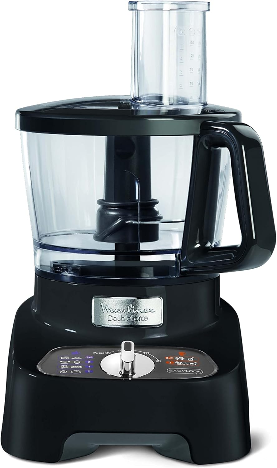 Moulinex FP824825 Double Force Food Processor 1000W 34 Functions 3L Bowl 2L Blender Manual Control Panel Easylock Safety System Black 6224008208037