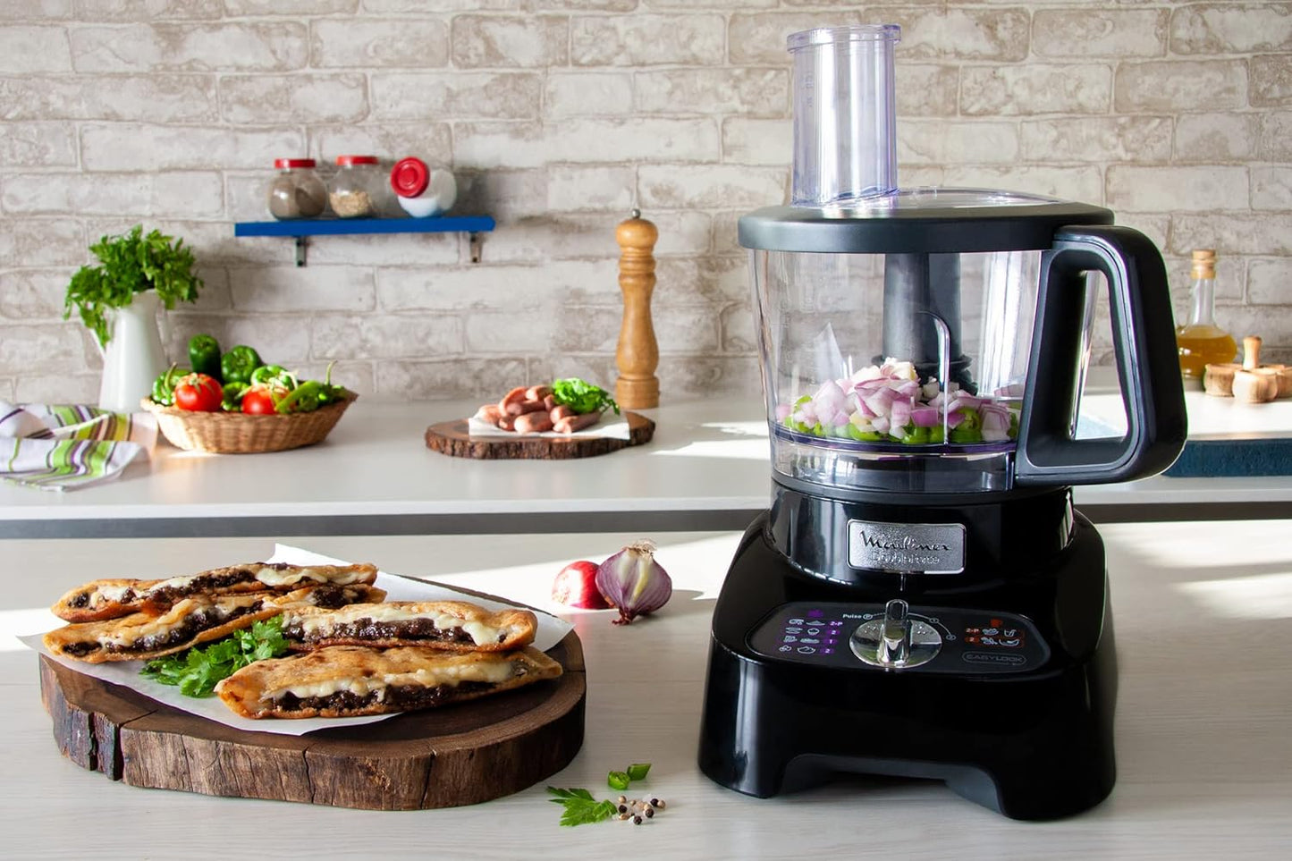 Moulinex FP824825 Double Force Food Processor 1000W 34 Functions 3L Bowl 2L Blender Manual Control Panel Easylock Safety System Black 6224008208037