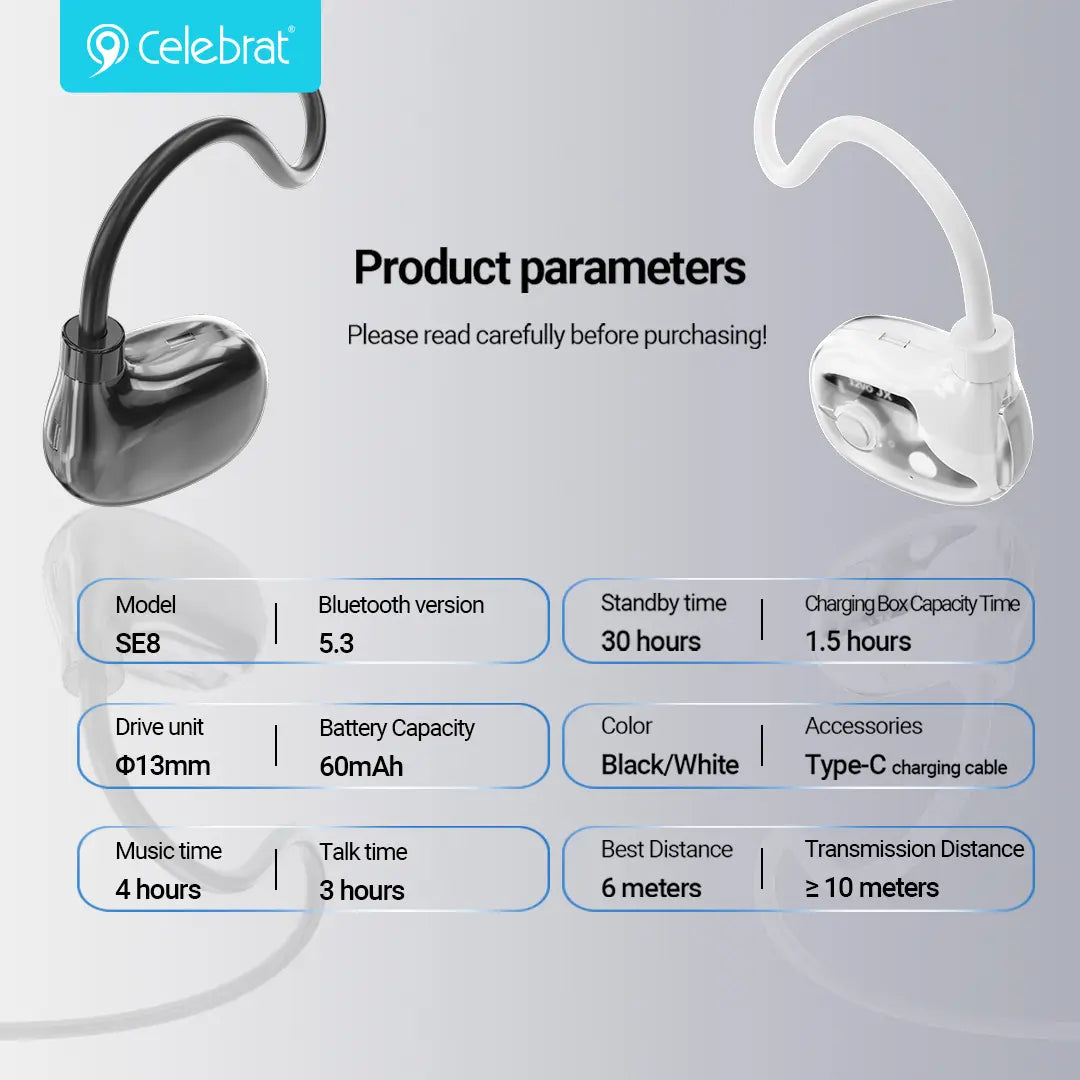 سماعات Celebrat SE8 الرياضيه لون اسود 6925146988934