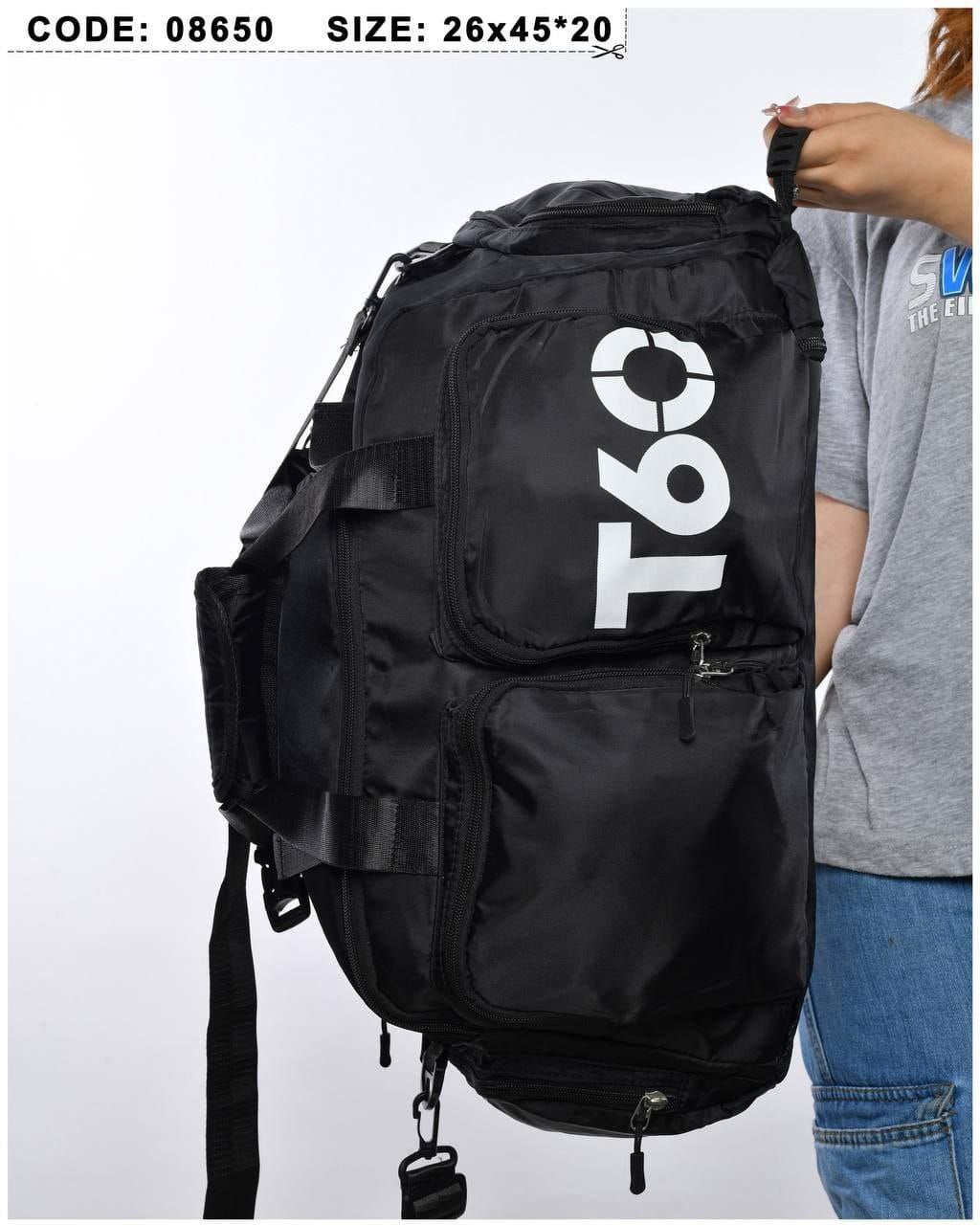 حقيبة T60 رياضية حقيبة ظهر مع جيب حذاء مقاوم للماء أسود AUF50001