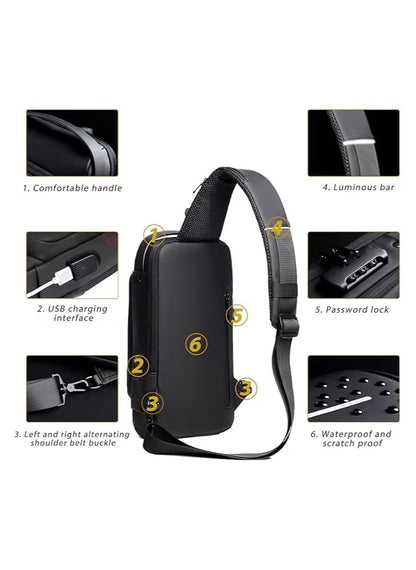 Bag Anti theft shoulder with USB charging port Black AUF50006